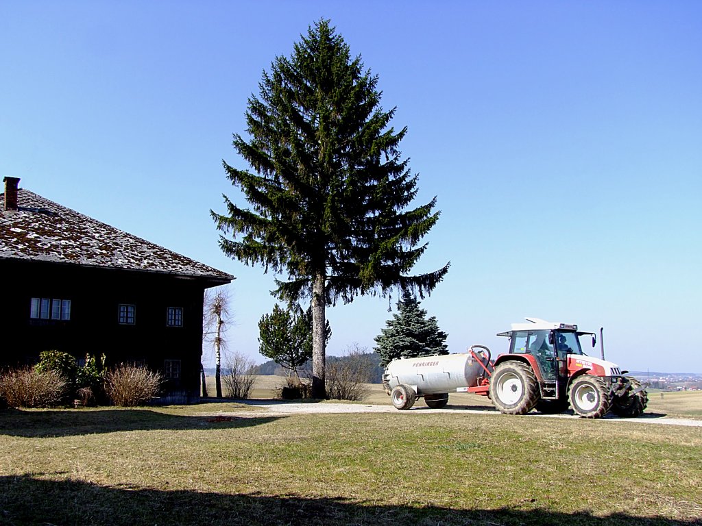 STEYR-9086 ist mit Phringer-Jauchefass unterwegs;120317