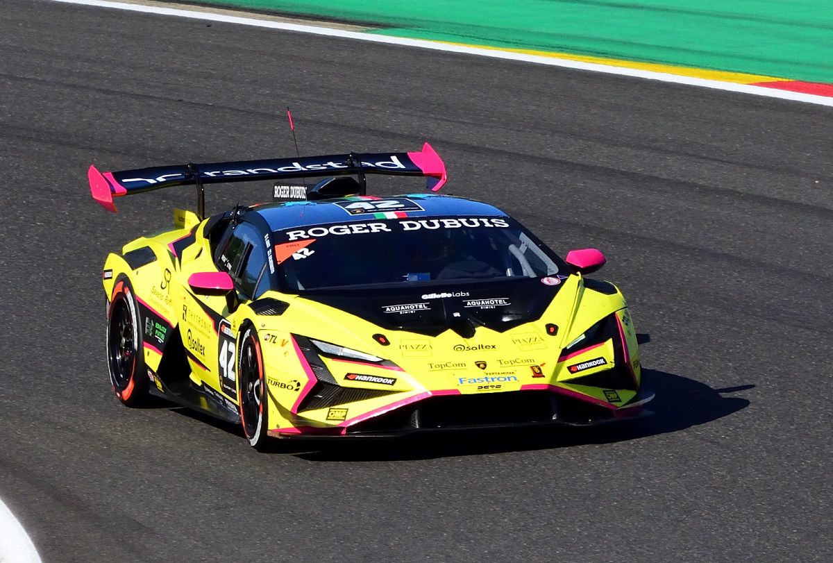 #42 Lamborghini Huracan Super Trofeo EVO2A, Fahrer: Giorgio Amati und Jesse Salmenautio, Team: Iron Lynx, Lamborghini Super Trofeo Europe eine der am stärksten umkämpften Markenmeisterschaften der Welt, im Rahmenprogramm der FIA WEC 6h Spa Francorchamps am 11.5.2024 HURACÁN SUPER TROFEO EVO2