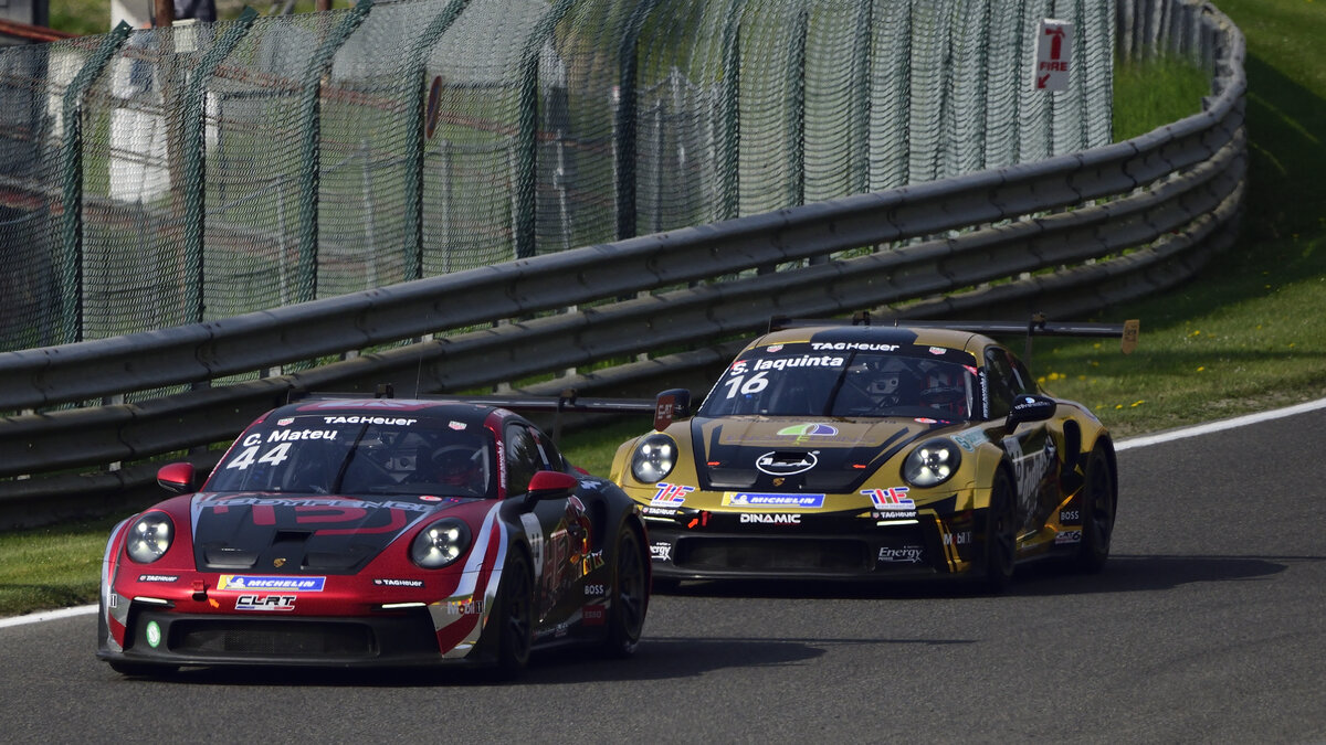  #44 Clément MATEU (FRA) Team: CLRT Team: Allied Racing und #16, Simone IAQUINTA (ITA) Team Dinamic Motorsport, Fahrzeug: Porsche 911 GT3 Cup (Type 992). Porsche Carrera Cup France im Rahmenprogramm, der FIA WORLD ENDURANCE CHAMPIONSHIP 2022 / 6 HOURS OF SPA-FRANCORCHAMPS 7.Mai 2022