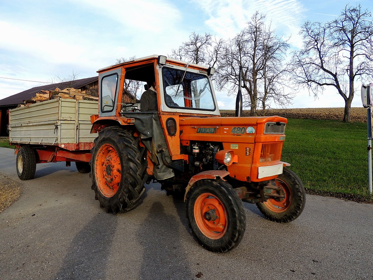 FIAT-480,mit holzbeladenem Einachskipper; 151113