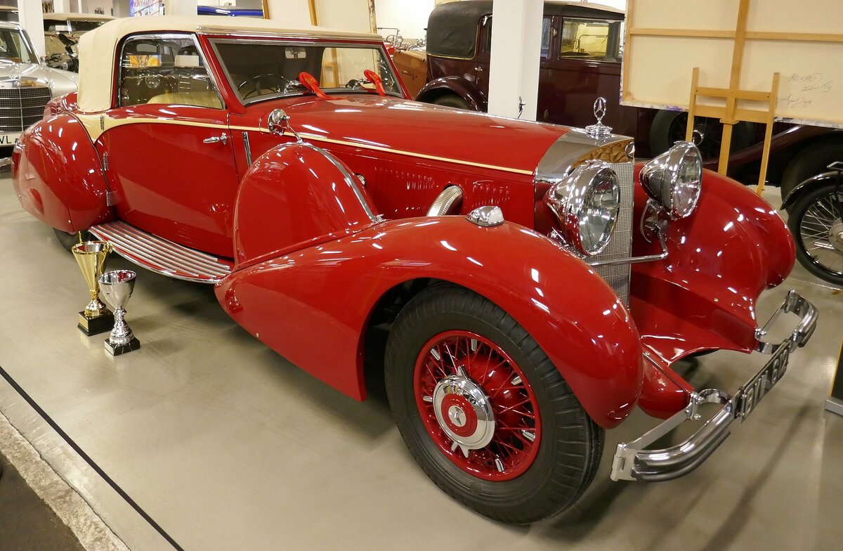 Mercedes 500K Cabrio, Baujahr 1935, 8-Zyl.Reihenmotor, 5000ccm, 100PS, Vmax.160Km/h, gebaut 354 Stück, Karosserie Einzelanfertigung von Windovers/GB, Auto&Uhrenwelt Schramberg, Jan.2024