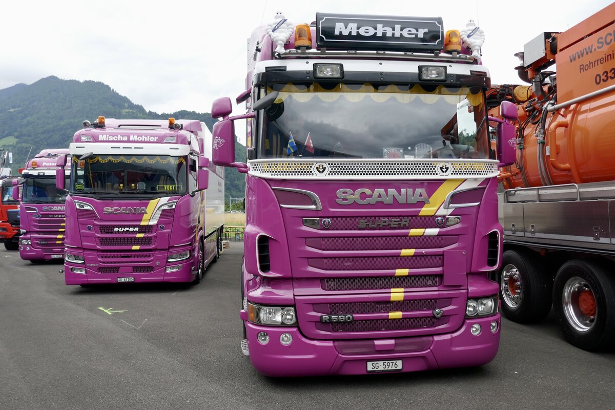 Scanias von Mohler die am 30.6.24 beim Trucker Festival in Interlaken stehen.