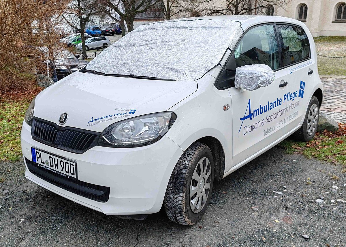 =Skoda Citigo des ambulanten Pflegedienstes der DIAKONIE-Sozialstation PLAUEN, 12-2024