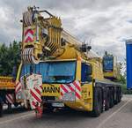 =DEMAG-Kranwagen von KRANE-WIEMANN steht zur Rast an der A 20, 06-2024