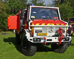 Mercedes Benz Unimog 1550 L, gesehen beim Tag der Rettungsdienste in Echternach am See.