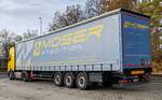 =Scania-Sattelzug der Spedition MOSER rastet im November 2024 an der A 7