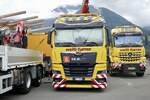 Ein MAN und MB Arocs von welti-furrer die am 30.6.24 beim Trucker Festival in Interlaken stehen.