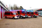 Feuerwehr Nidda Löschzug mit Mercedes Benz Sprinter ELW und MAN TGM StlF+DLK+HLF am 10.11.24 bei einen Fototermin.