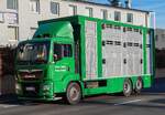 =MAN Viehtransporter eines regionalen Vermarkters ist unterwegs in Fulda bei einer der vielen bundesweiten Bauerndemos im Januar 2024