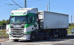 VERBIO Logistik GmbH mit einem Sattelkipper mit SCANIA R 410 Zugmaschine am 06.08.24 Bahnübergang Rodleben.