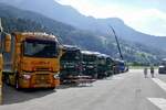 Diverse LKWs die am 14.7.24 beim Trucker Treffen in Ambri stehen.