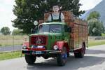 Ein Magirus von Appenzeller Bier der am 28.6.24 zum Trucker Festival Gelände fährt in Bönigen.