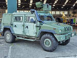 Dieses leichte taktische Mehrzweckfahrzeug Iveco LMV (Light Multirole Vehicle) Lynx SPS (Self-Protection System) war Mitte September 2024 in Kleine-Brogel ausgestellt.