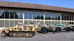 Im Bild der mittlere Schützenpanzerwagen Sd.Kfz.251 in der Ausführung D und die Radpanzer sowjetischer Herkunft BRDM-2Rkhb, BRDM-1 (2P27) und BTR-40. (Waffenmuseum Kołobrzg (Kolberg), September 2024) 