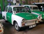 =Sachsenring Trabant, in museumsgerechter Ausführung, gesehen im Polizei-Oldtimer-Museum Marburg, Oktober 2023.