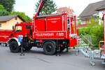 Feuerwehr Bad König (Odenwald) Mercedes Benz Unimog U5023 GW-L Kats mit den einzelnen Modulen am 18.08.24 beim Kreisfeuerwehrtag in Reichelsheim