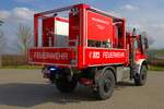 Feuerwehr Riedstadt Leeheim Mercedes Benz Unimog U5023 GW-L KatS (Florian Riedstadt 69) mit Waldbrandmodul am 15.03.25 bei einen Fototermin.