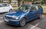 BMW 3er E46 Touring in Topasblau. Foto: Juli, 2024.