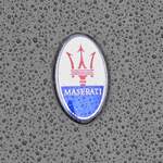 Logo vom Maserati bei Regen.