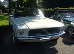 Ford Mustang 1 Convertible im Farbton wimbledon white aus dem Jahr 1968. Im Jahr 1968 verkaufte die Ford Motor Company genau 317.404 Fahrzeuge vom Ford Mustang. Davon entfielen 25.376 Stück auf die Karosserieversion Convertible (Cabriolet). Ein solches Cabriolet war ab US$ 2814,00 zu haben. In diesem Modelljahr verbaute Ford als Standardmotorisierung zum ersten mal den neuen 302 cui (4949 cm³) V8-Motor mit einer Leistung von 230 PS. Oldtimertreffen an der Burgruine in Essen-Burgaltendorf am 26.05.2024.