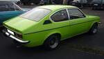 Profilansicht eines Opel Kadett C Coupe im Farbton signalgrün. Oldtimertreffen an Mo´s Bikertreff in Krefeld am 10.11.2024.