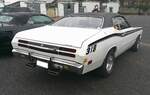 Heckansicht eines Plymouth Duster im Farbton spinnake white. Oldtimertreffen an Mo´s Bikertreff in Krefeld am 09.02.2025.