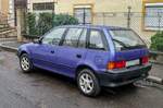 Rückansicht: Suzuki Swift Mk2 in blau/Violet. Foto: Aug, 2021.