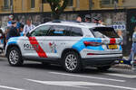 Heckansicht des Skoda Kodiaq, der luxemburgischen Polizei, bei der Militärparade zum Nationalfeiertag in der Stadt Luxemburg.